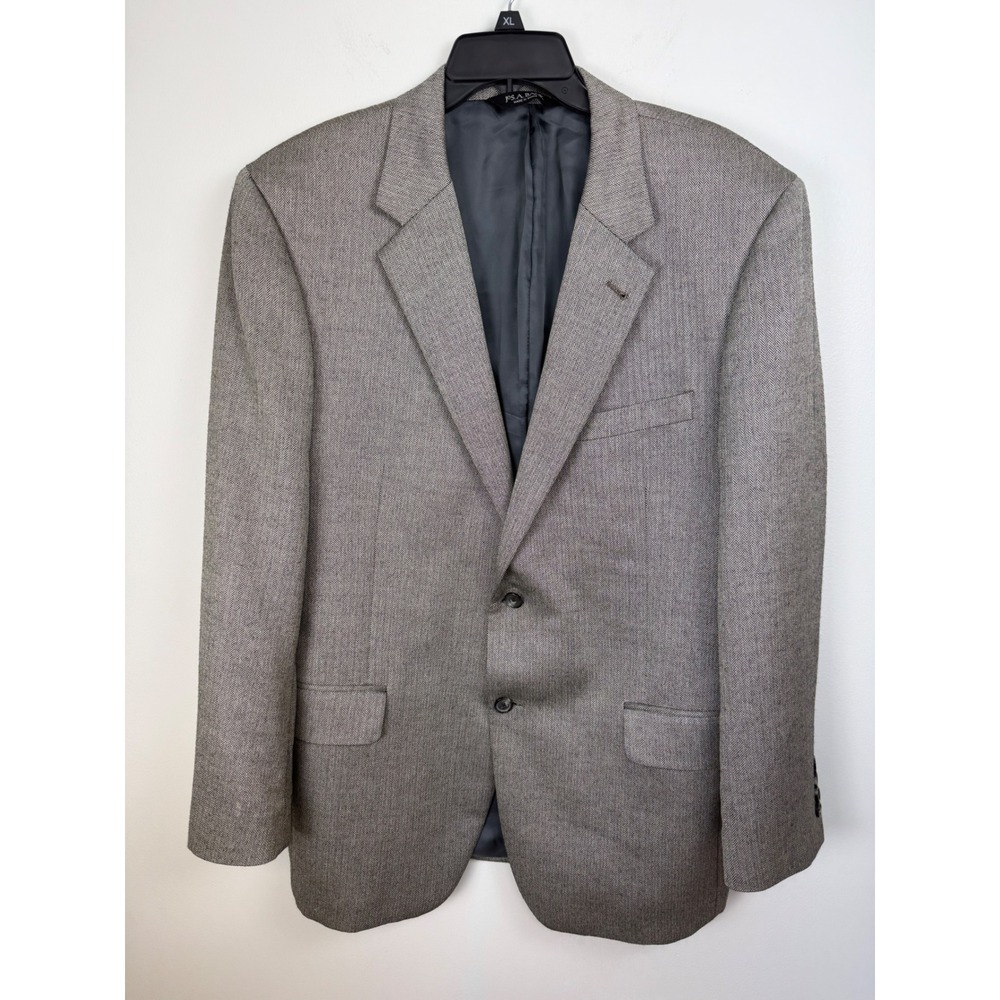 Jos A Bank Signature Blazer Mens 44R Grey Herringbone Silk Camel Hair Sport Coat